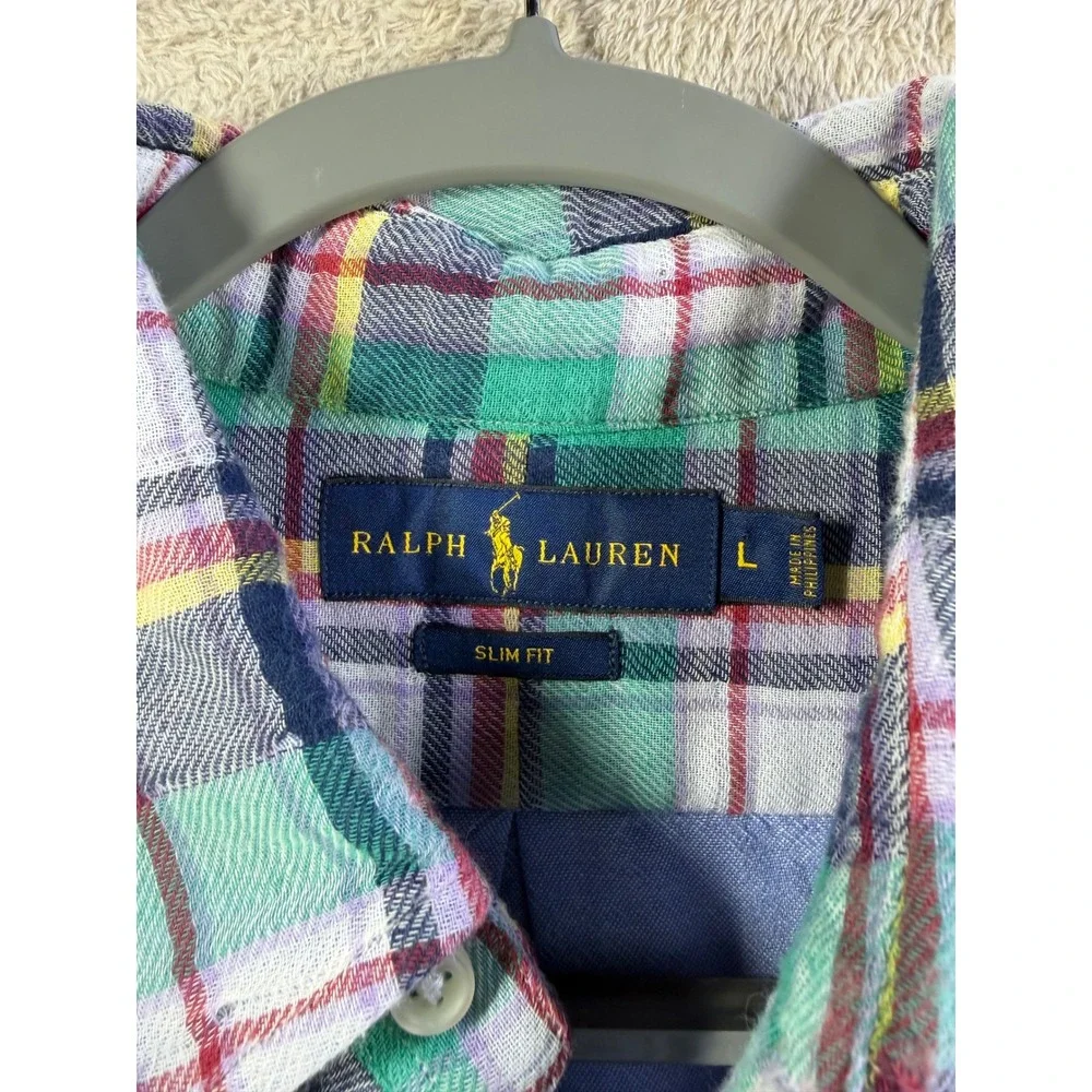 Polo Ralph Lauren Plaid Shirt Mens L Slim Fit Long Sleeve Button Up 5348